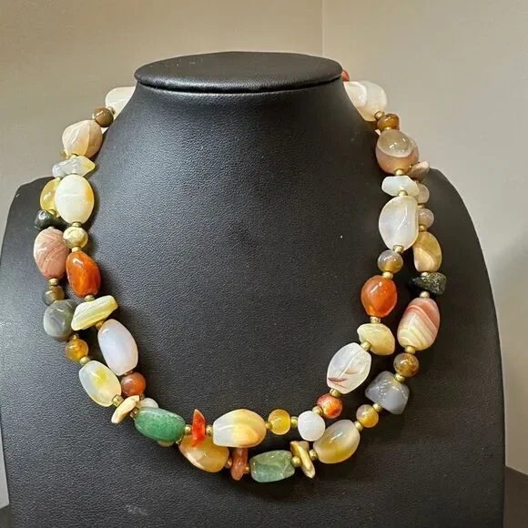 23" Vintage long Multi-stone and gold tone accent necklace! - Picture 4 of 7